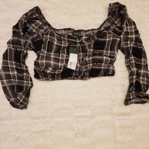 Cropped Plaid Puff Long Sleeve
